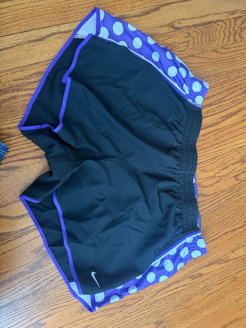 Nike Black Athletic Shorts with Purple Polka Trim